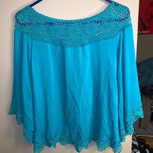 Teal crop top shawl-like blouse by Nico LA